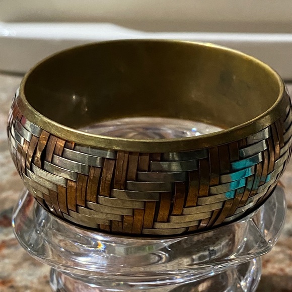Vintage Silver Copper & Brass bangle bracelet Tri-Color Basket Weave Cuff VGUC - Picture 8 of 17